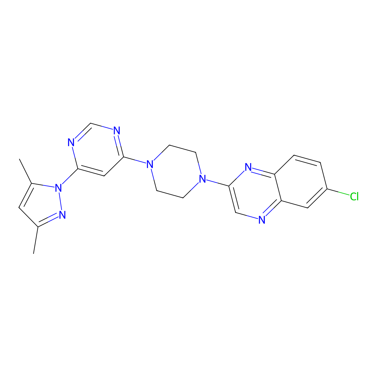 6-chloro-2-{4-[6-(3,5-dimethyl-1H-pyrazol-1-yl)pyrimidin-4-yl]piperazin-1-yl}quinoxaline molecular structure, CAS 2877670-36-3