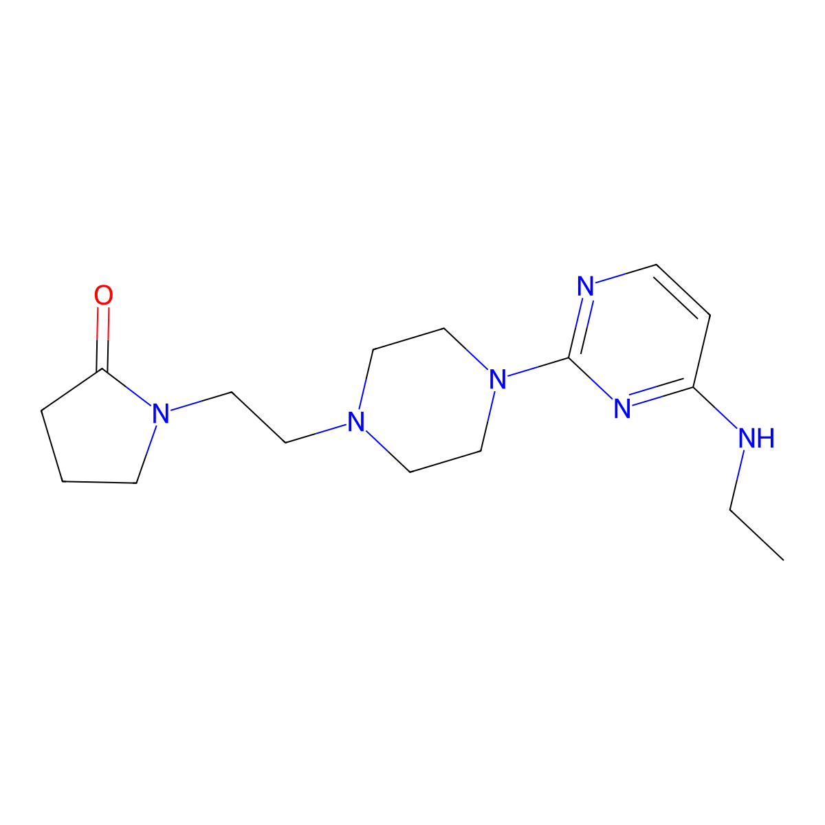 1-(2-{4-[4-(Ethylamino)pyrimidin-2-yl]piperazin-1-yl}ethyl)pyrrolidin-2-one molecular structure, CAS 2877670-37-4
