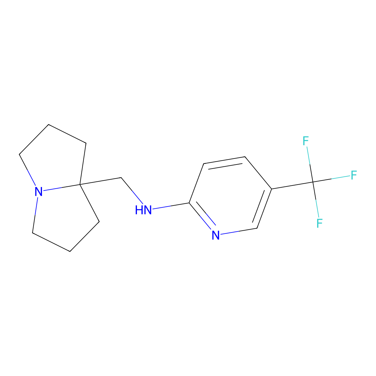 N-[(hexahydro-1H-pyrrolizin-7a-yl)methyl]-5-(trifluoromethyl)pyridin-2-amine molecular structure, CAS 2877670-44-3