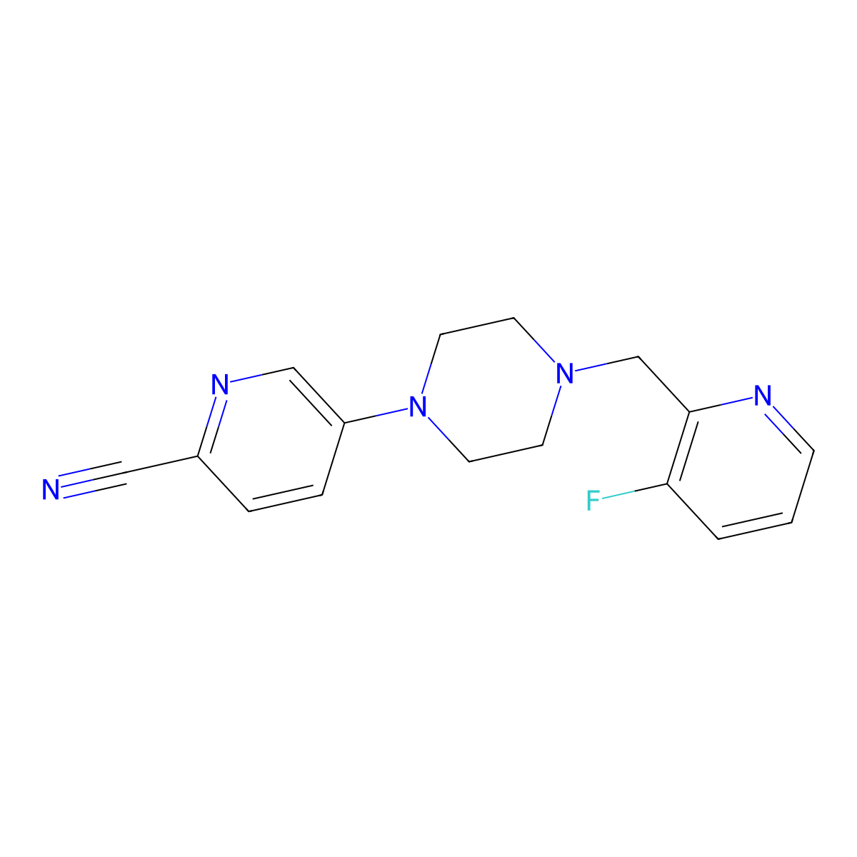 5-{4-[(3-Fluoropyridin-2-yl)methyl]piperazin-1-yl}pyridine-2-carbonitrile molecular structure, CAS 2877670-45-4