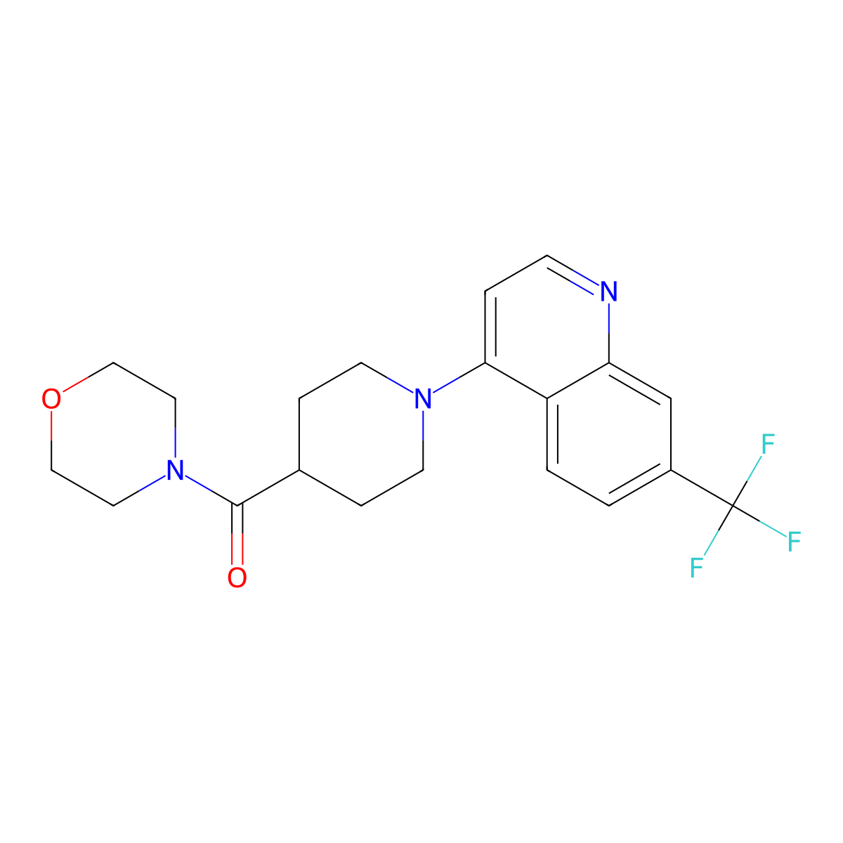4-[4-(Morpholine-4-carbonyl)piperidin-1-yl]-7-(trifluoromethyl)quinoline molecular structure, CAS 2877670-46-5