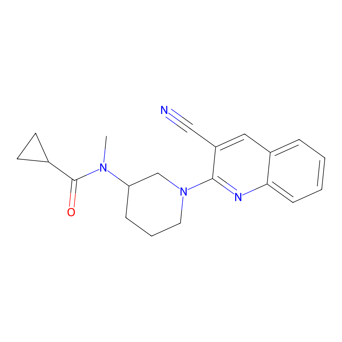 N-[1-(3-cyanoquinolin-2-yl)piperidin-3-yl]-N-methylcyclopropanecarboxamide molecular structure, CAS 2877670-50-1