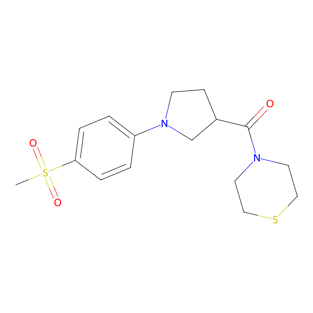 4-[1-(4-Methanesulfonylphenyl)pyrrolidine-3-carbonyl]thiomorpholine molecular structure, CAS 2877671-44-6