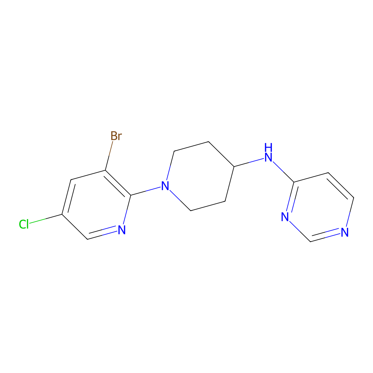 N-[1-(3-bromo-5-chloropyridin-2-yl)piperidin-4-yl]pyrimidin-4-amine molecular structure, CAS 2877671-45-7