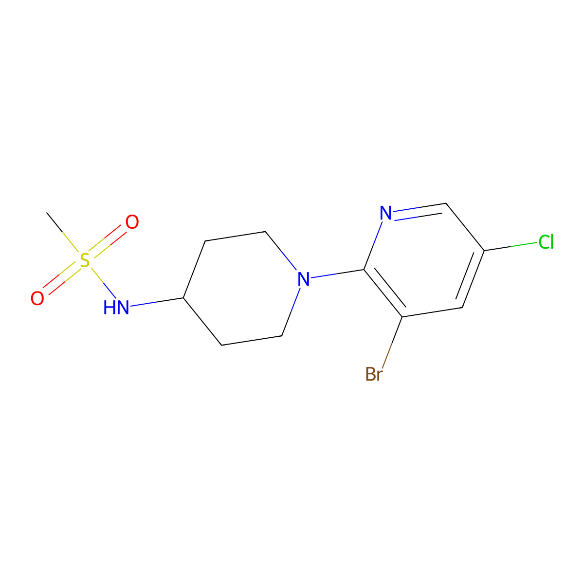 N-[1-(3-bromo-5-chloropyridin-2-yl)piperidin-4-yl]methanesulfonamide molecular structure, CAS 2877671-46-8