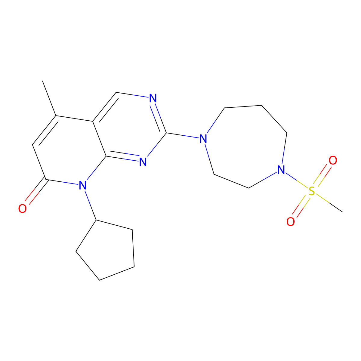 8-cyclopentyl-2-(4-methanesulfonyl-1,4-diazepan-1-yl)-5-methyl-7H,8H-pyrido[2,3-d]pyrimidin-7-one molecular structure, CAS 2877671-48-0