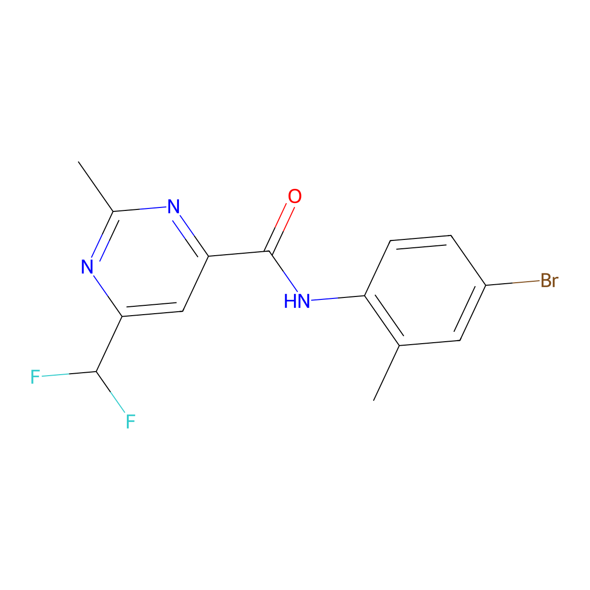 N-(4-bromo-2-methylphenyl)-6-(difluoromethyl)-2-methylpyrimidine-4-carboxamide molecular structure, CAS 2877671-50-4