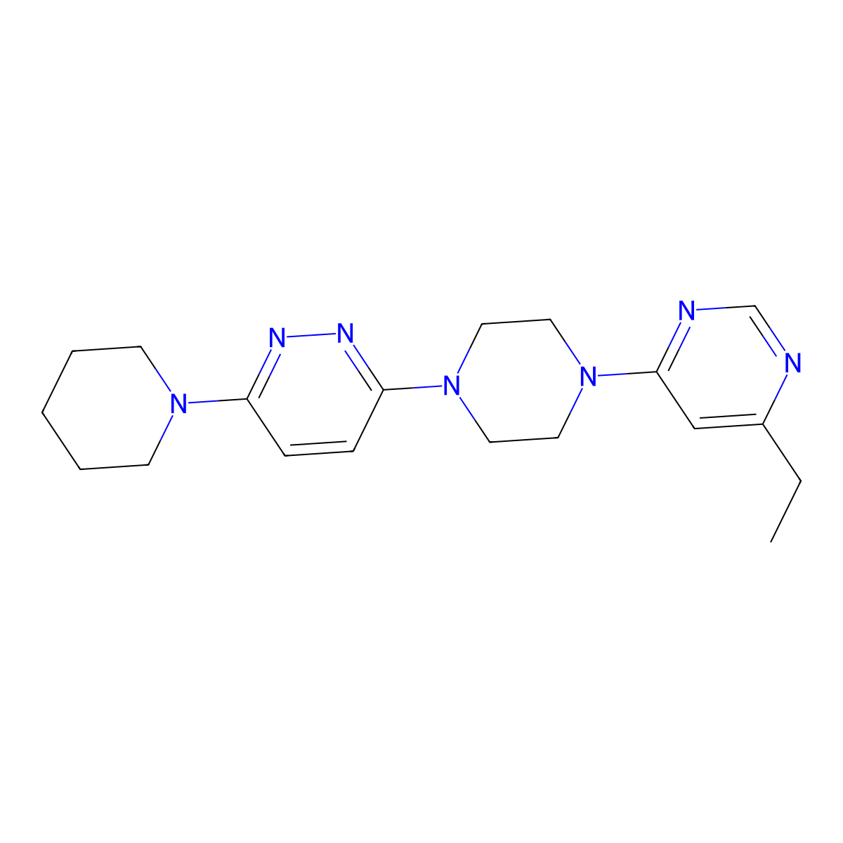 3-[4-(6-Ethylpyrimidin-4-yl)piperazin-1-yl]-6-(piperidin-1-yl)pyridazine molecular structure, CAS 2877671-51-5