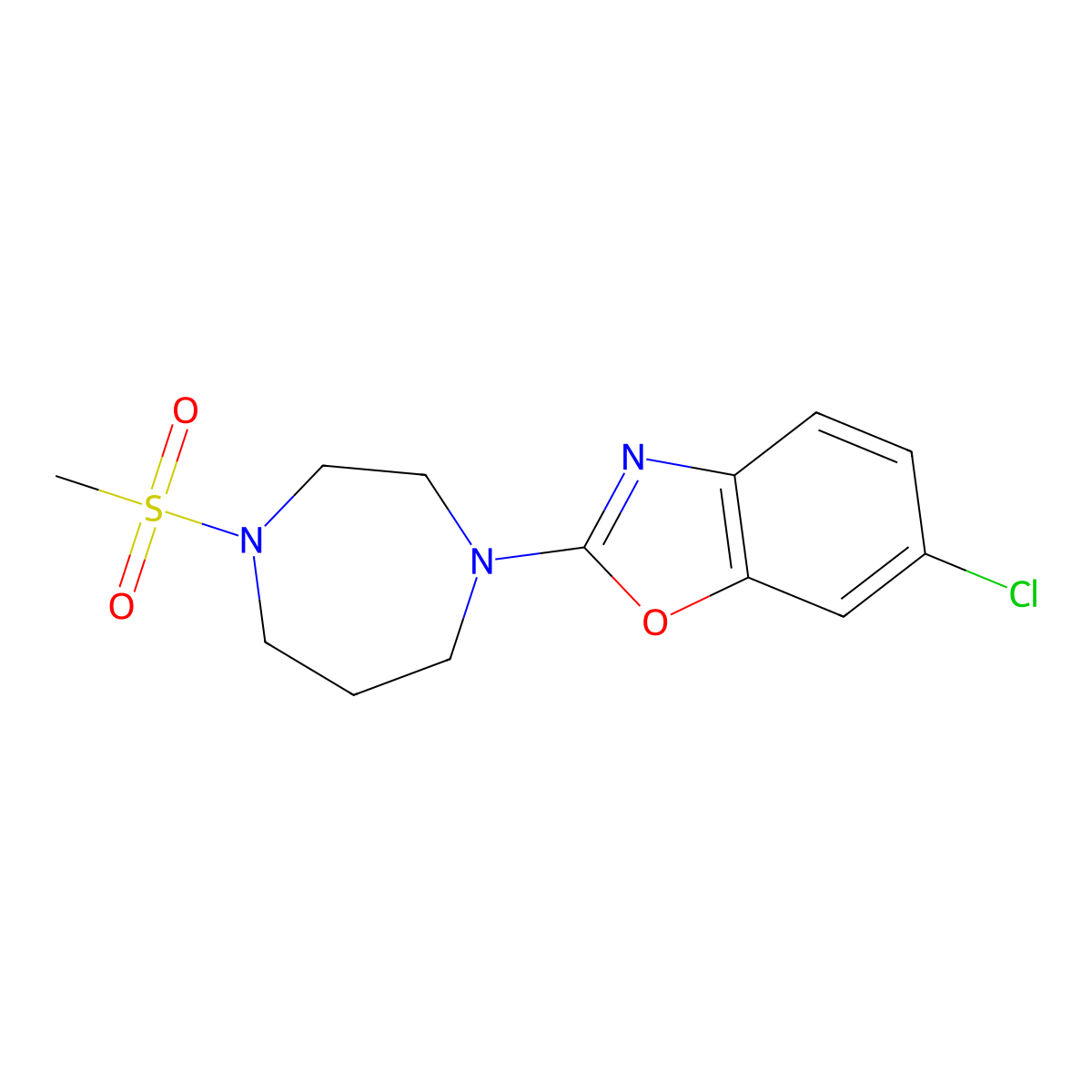 6-Chloro-2-(4-methanesulfonyl-1,4-diazepan-1-yl)-1,3-benzoxazole molecular structure, CAS 2877671-52-6