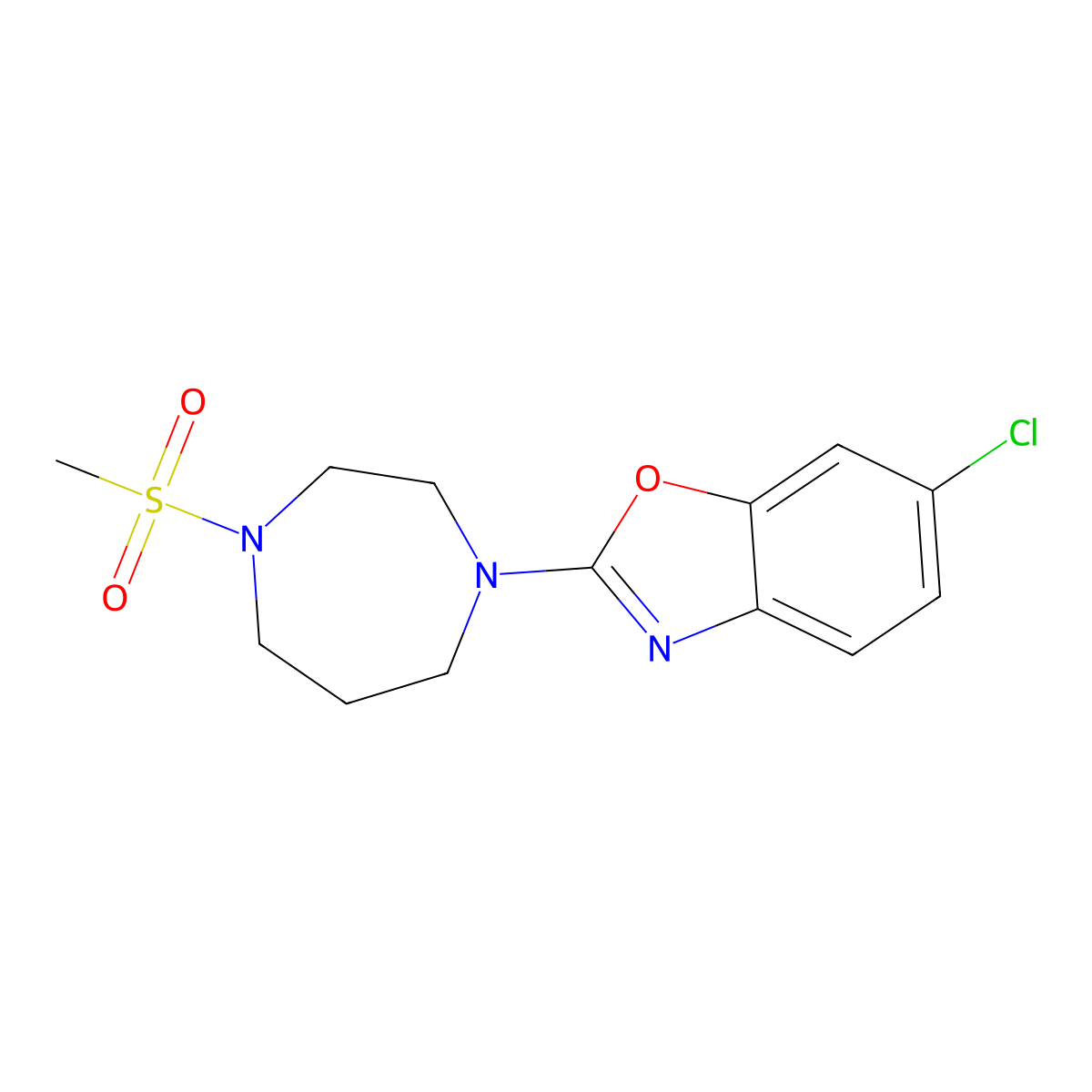 6-Chloro-2-(4-methanesulfonyl-1,4-diazepan-1-yl)-1,3-benzoxazole molecular structure, CAS 2877671-52-6