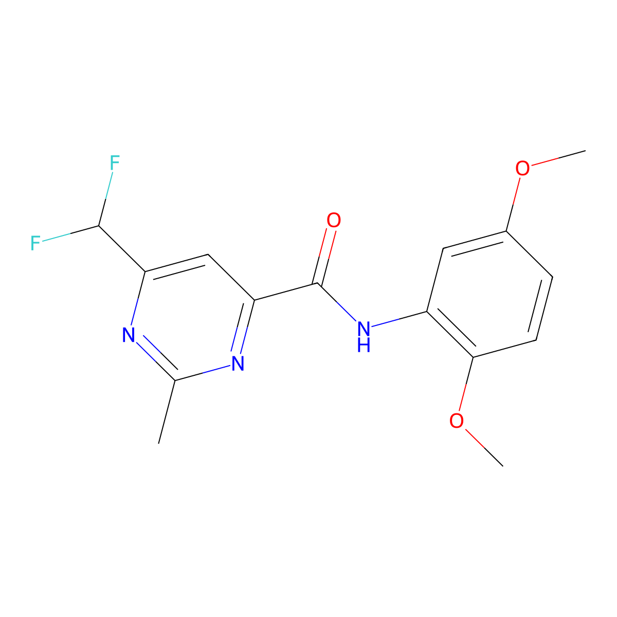 6-(difluoromethyl)-N-(2,5-dimethoxyphenyl)-2-methylpyrimidine-4-carboxamide molecular structure, CAS 2877671-54-8