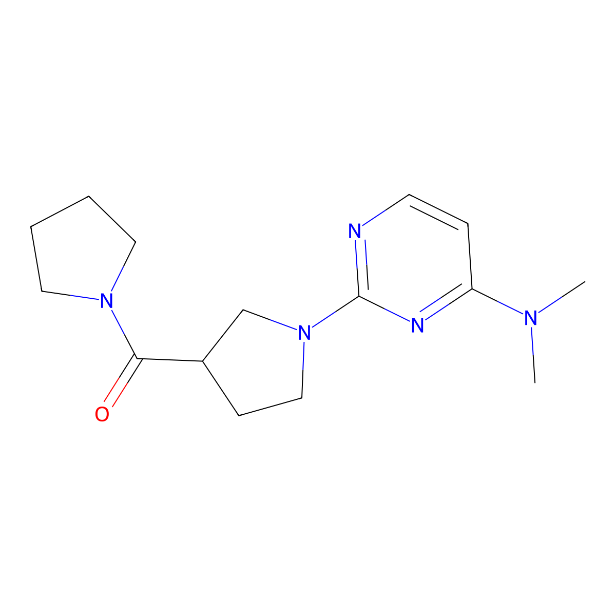 N,N-dimethyl-2-[3-(pyrrolidine-1-carbonyl)pyrrolidin-1-yl]pyrimidin-4-amine molecular structure, CAS 2877671-55-9