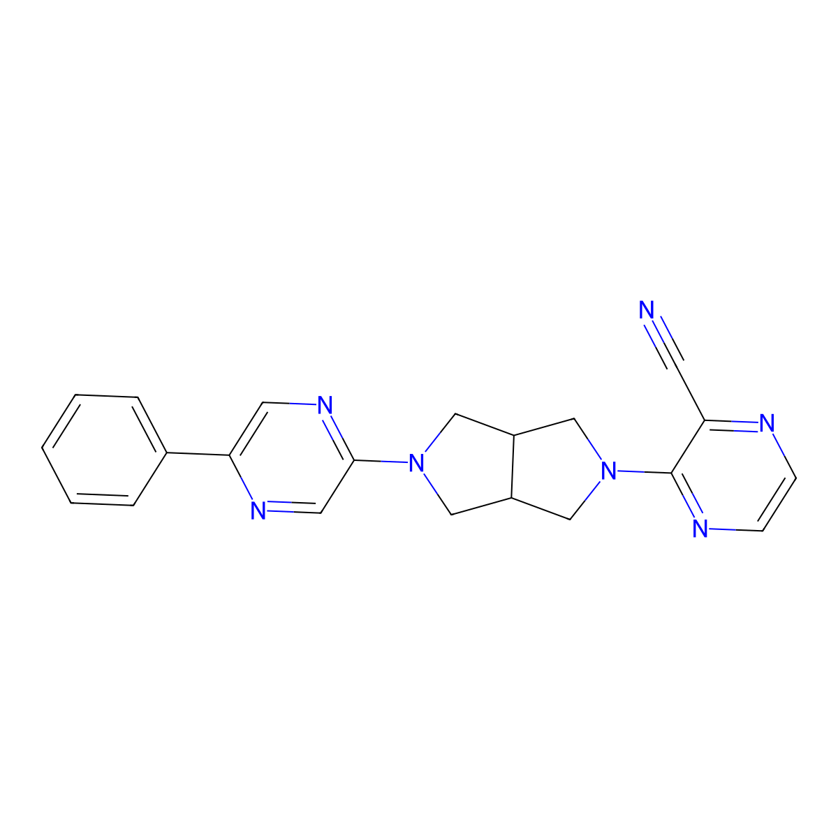 3-[5-(5-Phenylpyrazin-2-yl)-octahydropyrrolo[3,4-c]pyrrol-2-yl]pyrazine-2-carbonitrile molecular structure, CAS 2877671-61-7