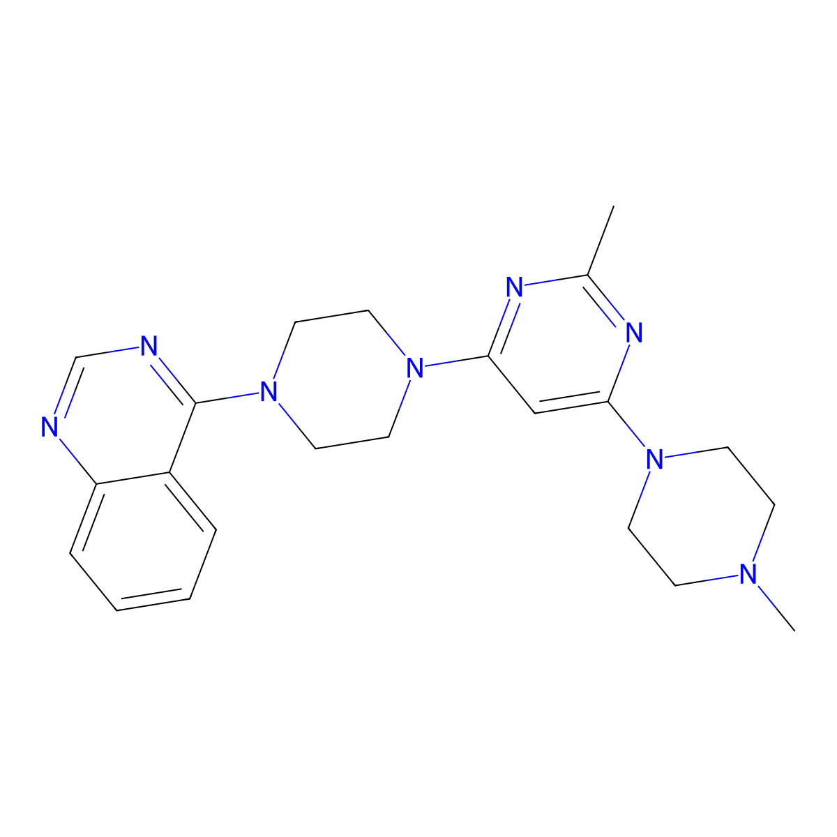 4-[4-[2-Methyl-6-(4-methylpiperazin-1-yl)pyrimidin-4-yl]piperazin-1-yl]quinazoline molecular structure, CAS 2877671-64-0