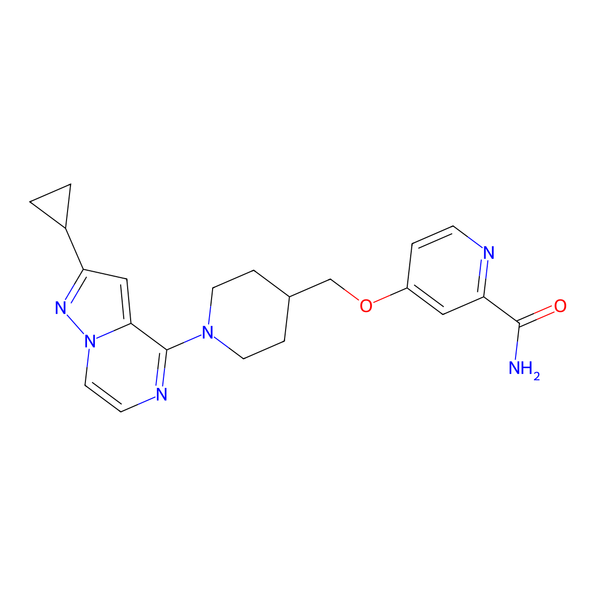 4-[(1-{2-Cyclopropylpyrazolo[1,5-a]pyrazin-4-yl}piperidin-4-yl)methoxy]pyridine-2-carboxamide molecular structure, CAS 2877671-65-1