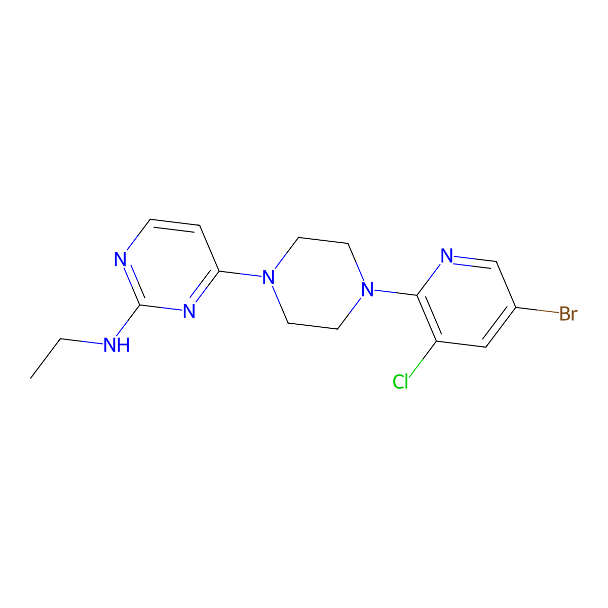 4-[4-(5-bromo-3-chloropyridin-2-yl)piperazin-1-yl]-N-ethylpyrimidin-2-amine molecular structure, CAS 2877671-67-3