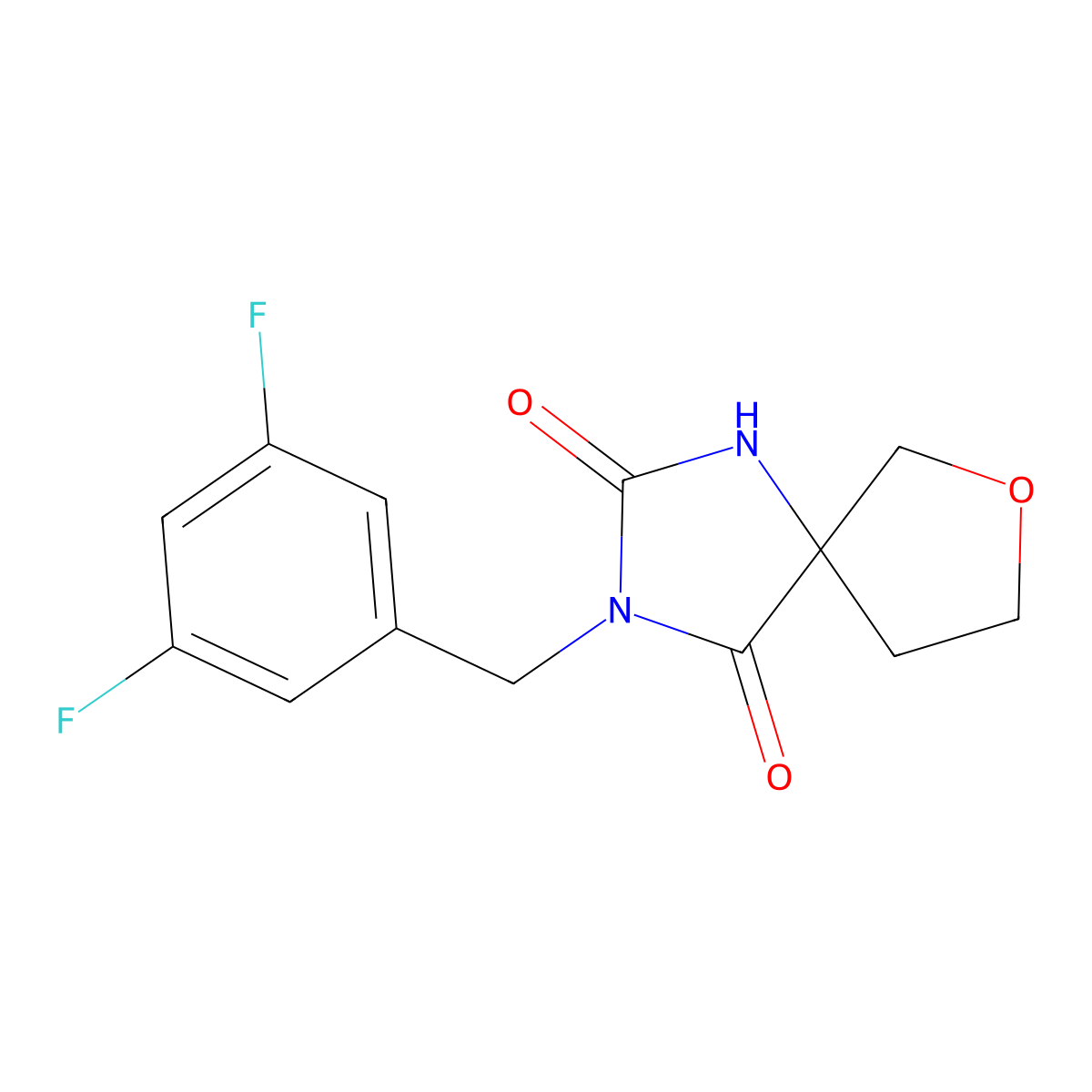 3-[(3,5-Difluorophenyl)methyl]-7-oxa-1,3-diazaspiro[4.4]nonane-2,4-dione molecular structure, CAS 2877671-68-4