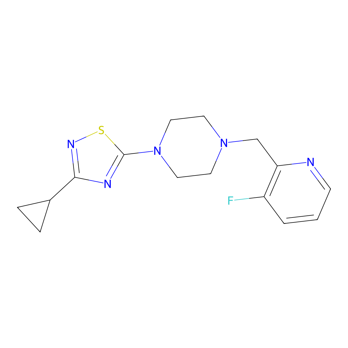 1-(3-Cyclopropyl-1,2,4-thiadiazol-5-yl)-4-[(3-fluoropyridin-2-yl)methyl]piperazine molecular structure, CAS 2877671-71-9