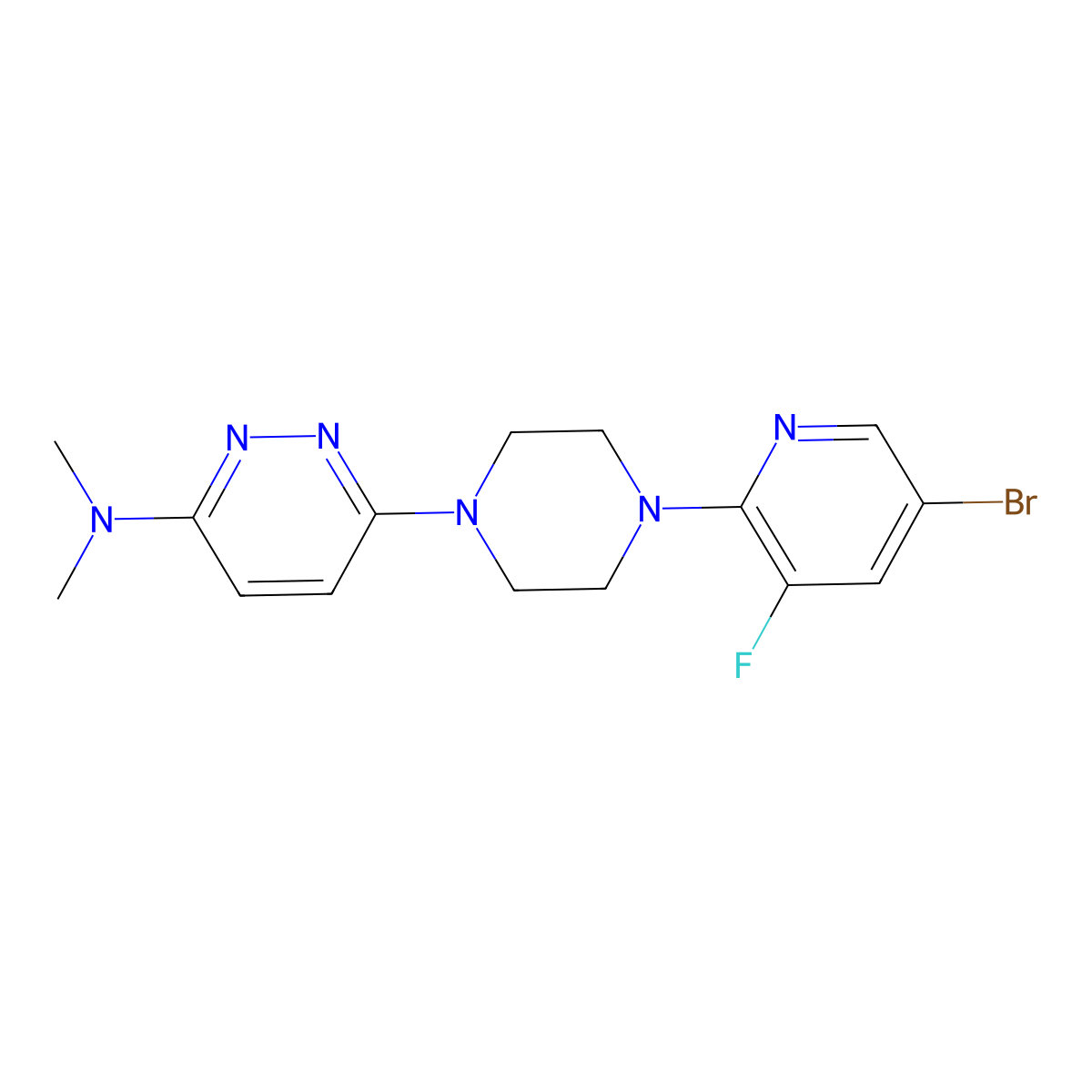 6-[4-(5-bromo-3-fluoropyridin-2-yl)piperazin-1-yl]-N,N-dimethylpyridazin-3-amine molecular structure, CAS 2877671-73-1