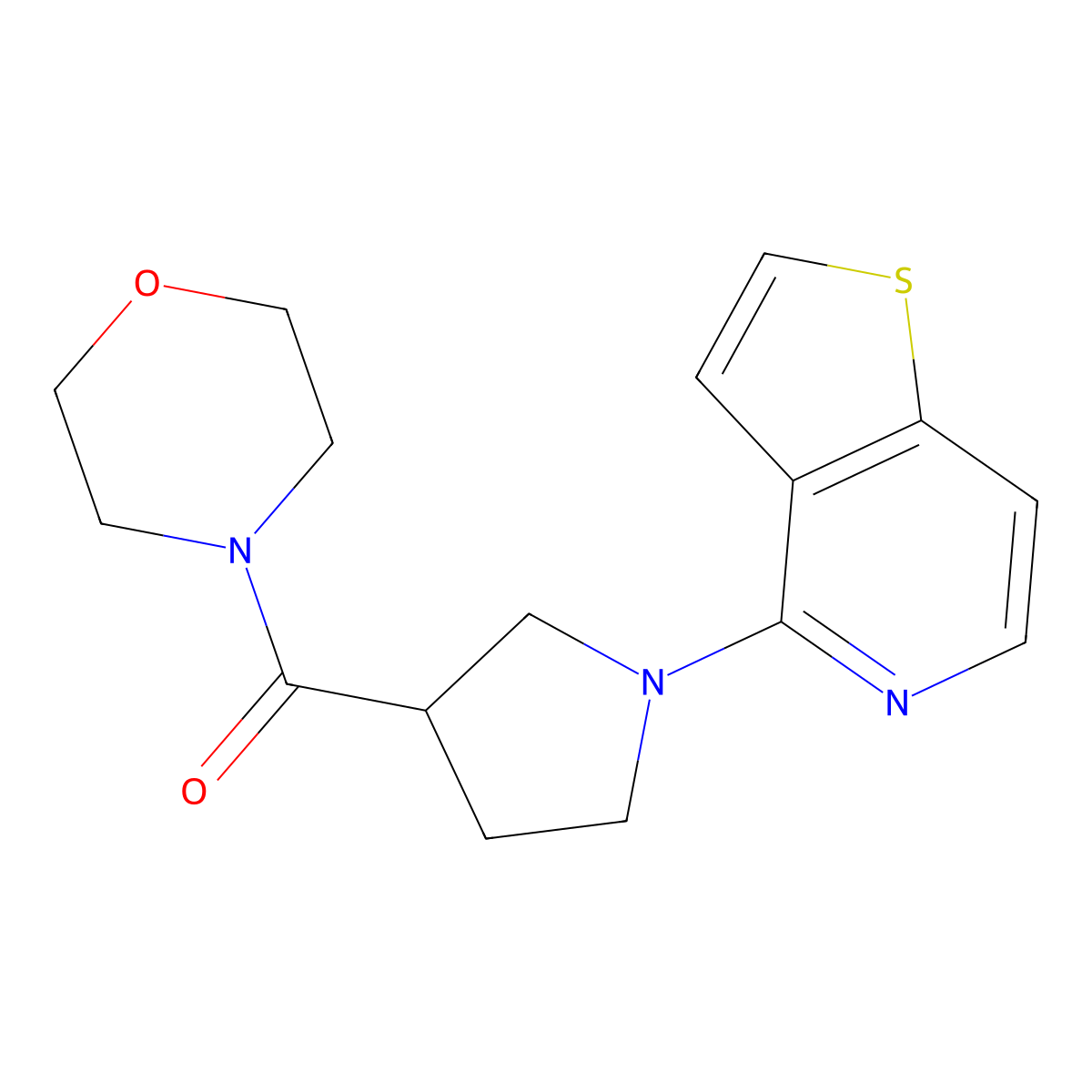 4-(1-{Thieno[3,2-c]pyridin-4-yl}pyrrolidine-3-carbonyl)morpholine molecular structure, CAS 2877671-78-6