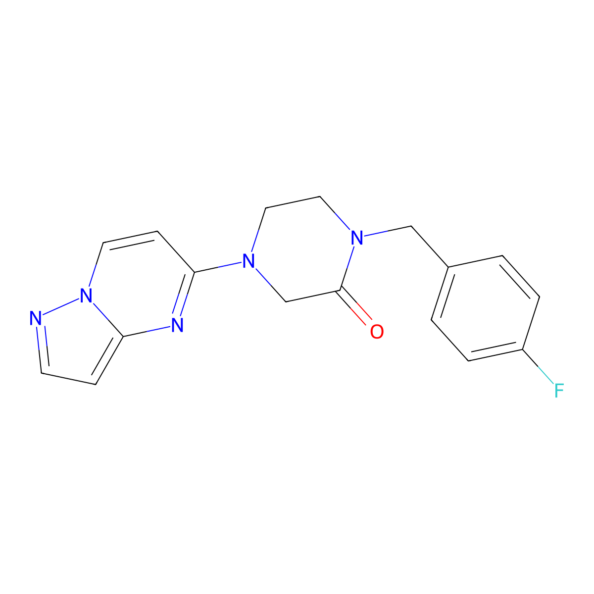 1-[(4-Fluorophenyl)methyl]-4-{pyrazolo[1,5-a]pyrimidin-5-yl}piperazin-2-one molecular structure, CAS 2877671-89-9