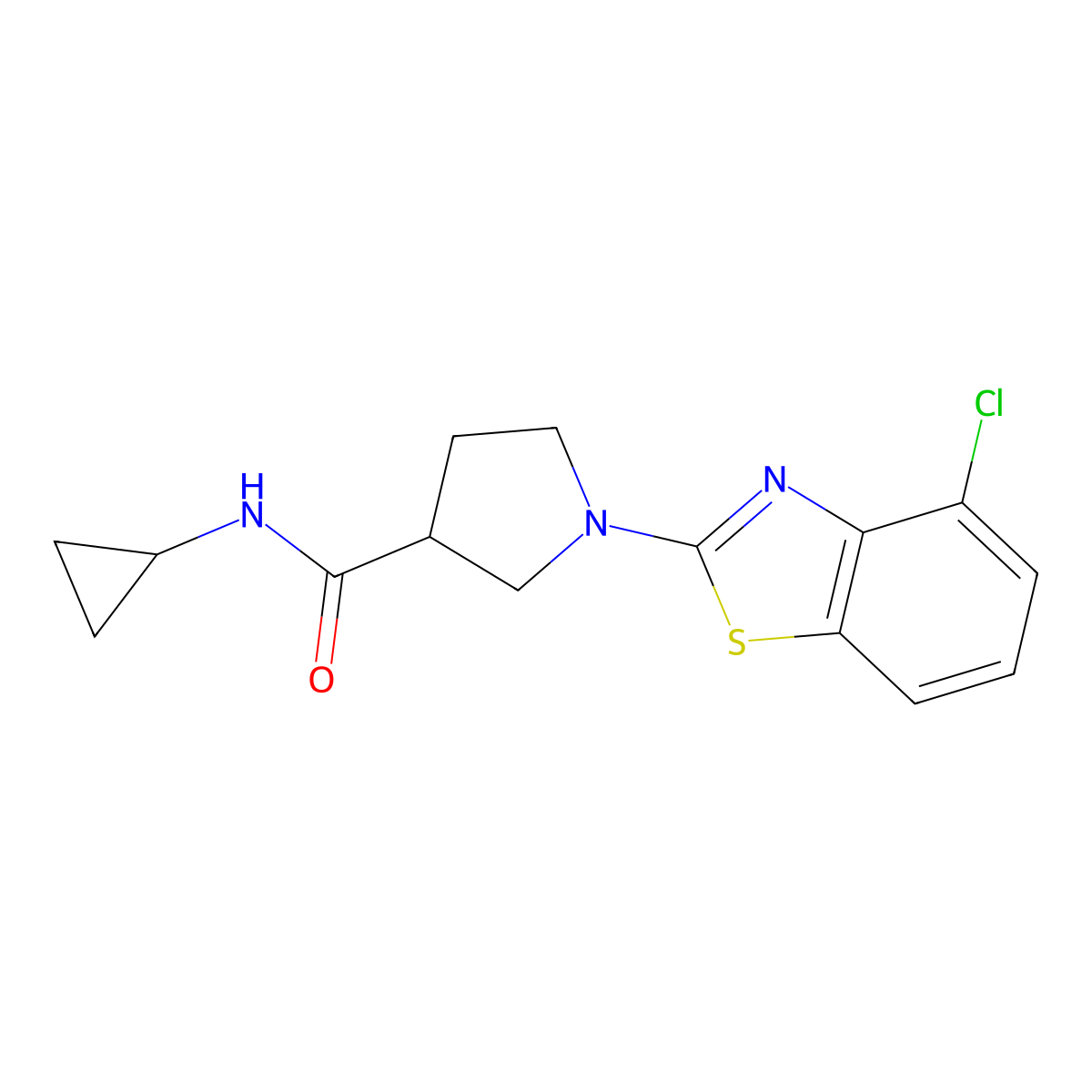 1-(4-chloro-1,3-benzothiazol-2-yl)-N-cyclopropylpyrrolidine-3-carboxamide molecular structure, CAS 2877671-91-3