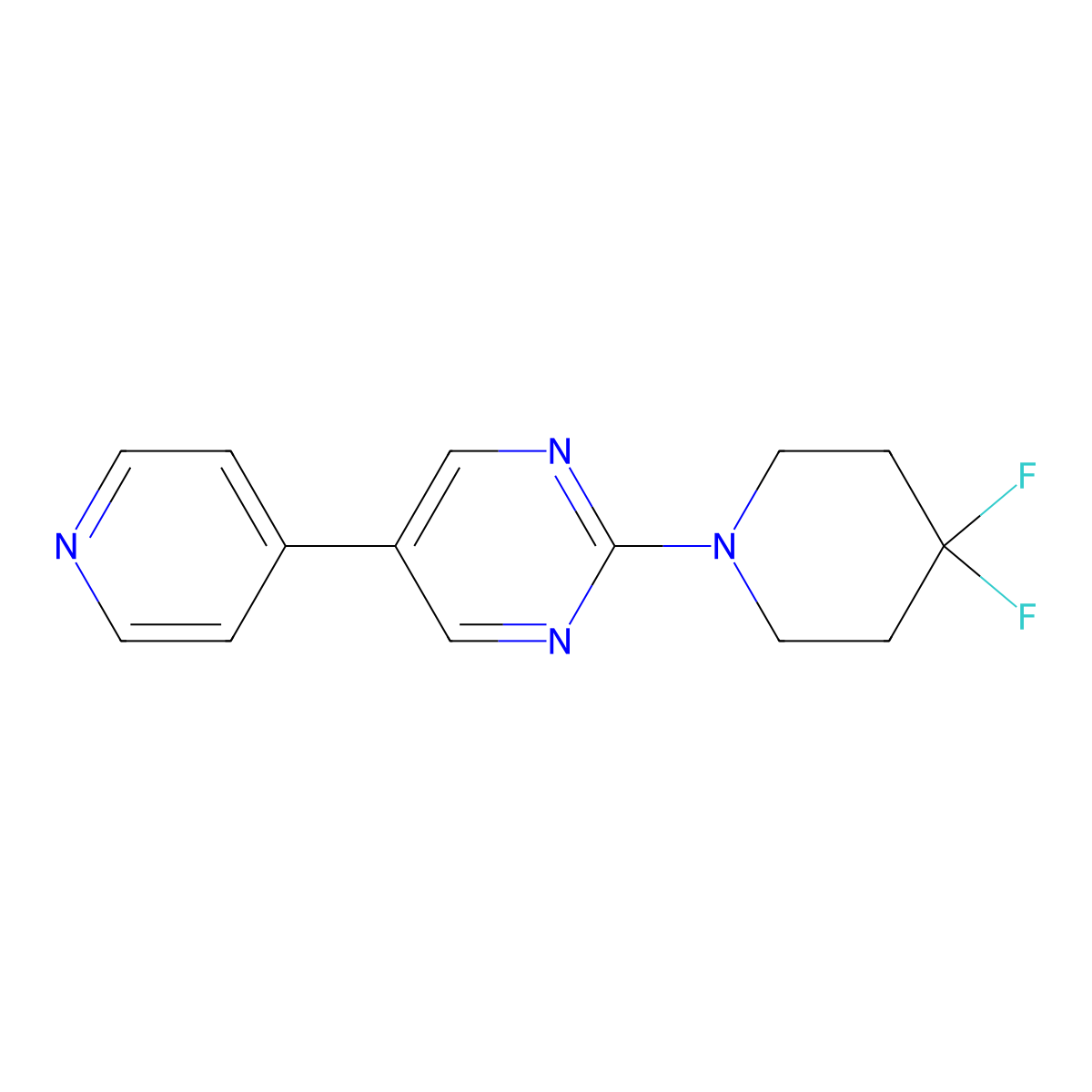 2-(4,4-Difluoropiperidin-1-yl)-5-(pyridin-4-yl)pyrimidine molecular structure, CAS 2877671-96-8