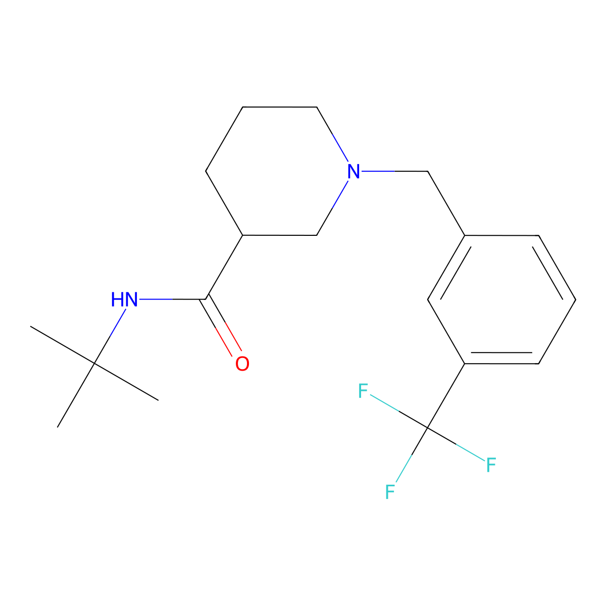 N-tert-butyl-1-{[3-(trifluoromethyl)phenyl]methyl}piperidine-3-carboxamide molecular structure, CAS 2877671-98-0