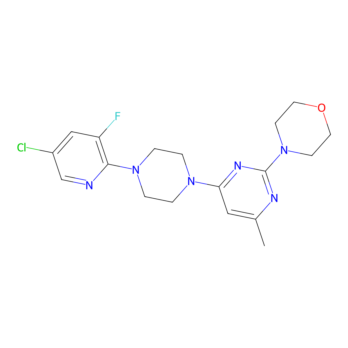 4-{4-[4-(5-Chloro-3-fluoropyridin-2-yl)piperazin-1-yl]-6-methylpyrimidin-2-yl}morpholine molecular structure, CAS 2877672-01-8