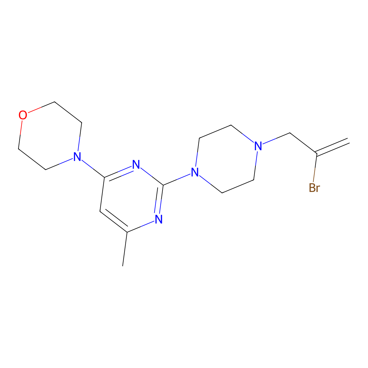 4-{2-[4-(2-Bromoprop-2-en-1-yl)piperazin-1-yl]-6-methylpyrimidin-4-yl}morpholine molecular structure, CAS 2877672-02-9