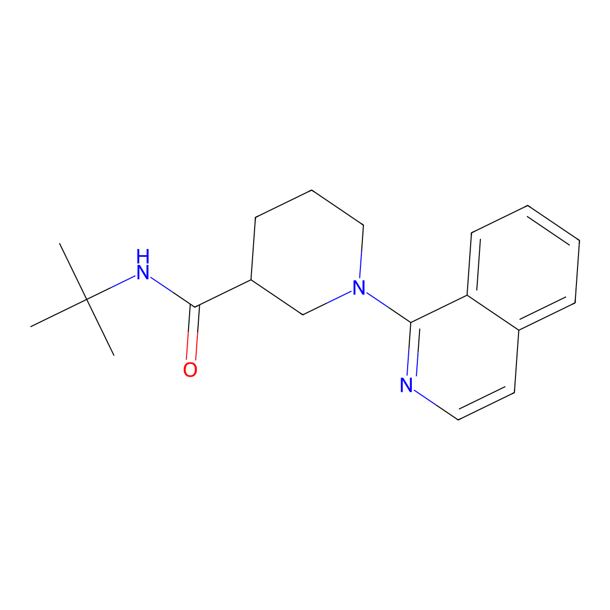 N-tert-butyl-1-(isoquinolin-1-yl)piperidine-3-carboxamide molecular structure, CAS 2877672-03-0