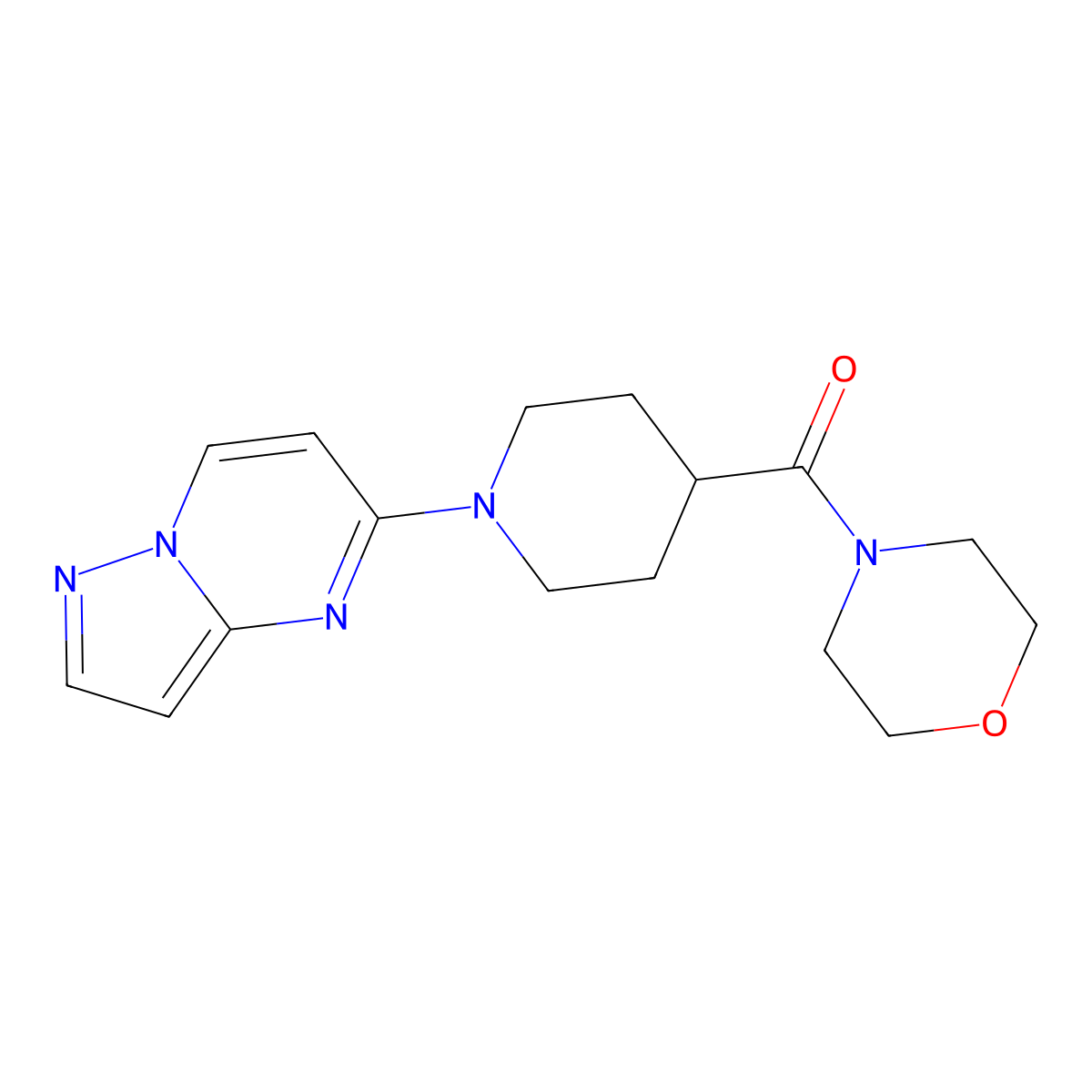 4-(1-{Pyrazolo[1,5-a]pyrimidin-5-yl}piperidine-4-carbonyl)morpholine molecular structure, CAS 2877672-04-1