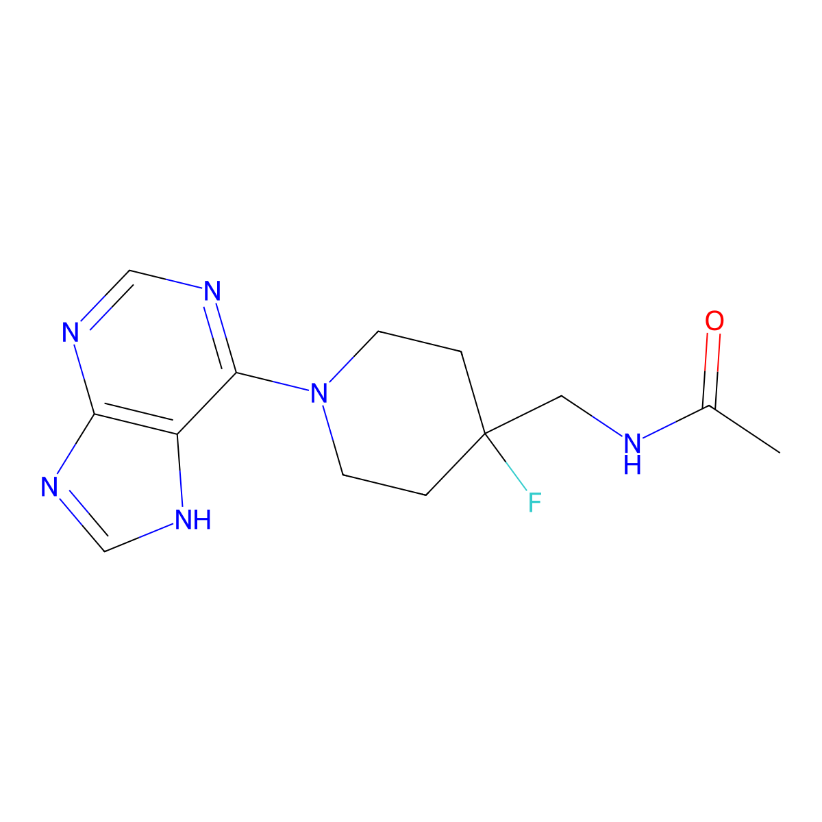 N-{[4-fluoro-1-(9H-purin-6-yl)piperidin-4-yl]methyl}acetamide molecular structure, CAS 2877672-06-3