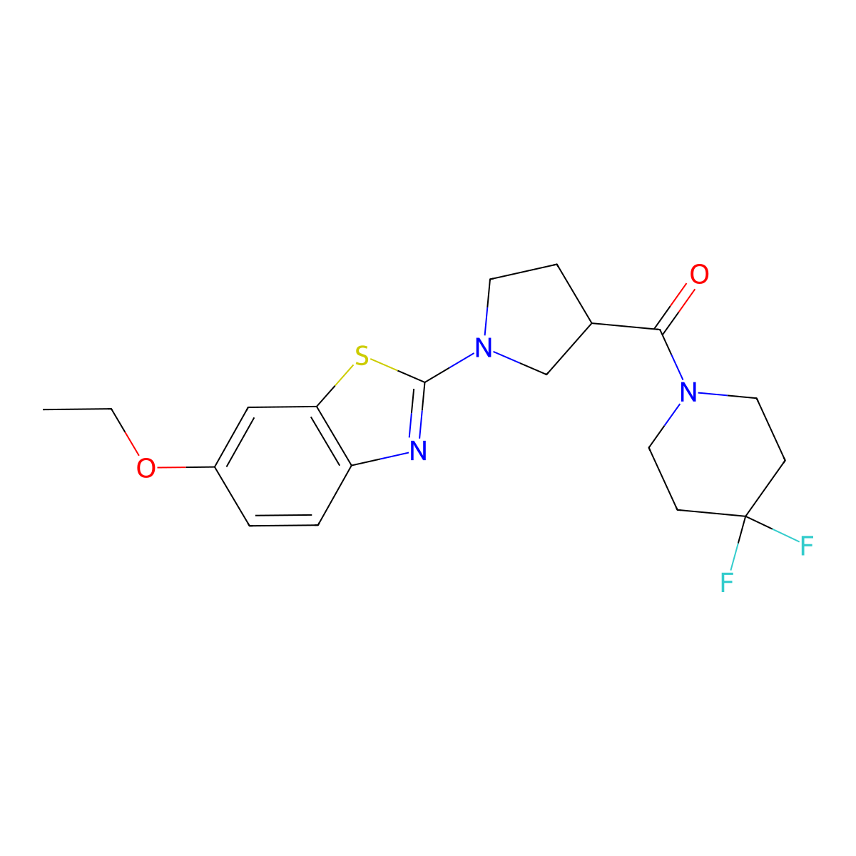 2-[3-(4,4-Difluoropiperidine-1-carbonyl)pyrrolidin-1-yl]-6-ethoxy-1,3-benzothiazole molecular structure, CAS 2877672-10-9