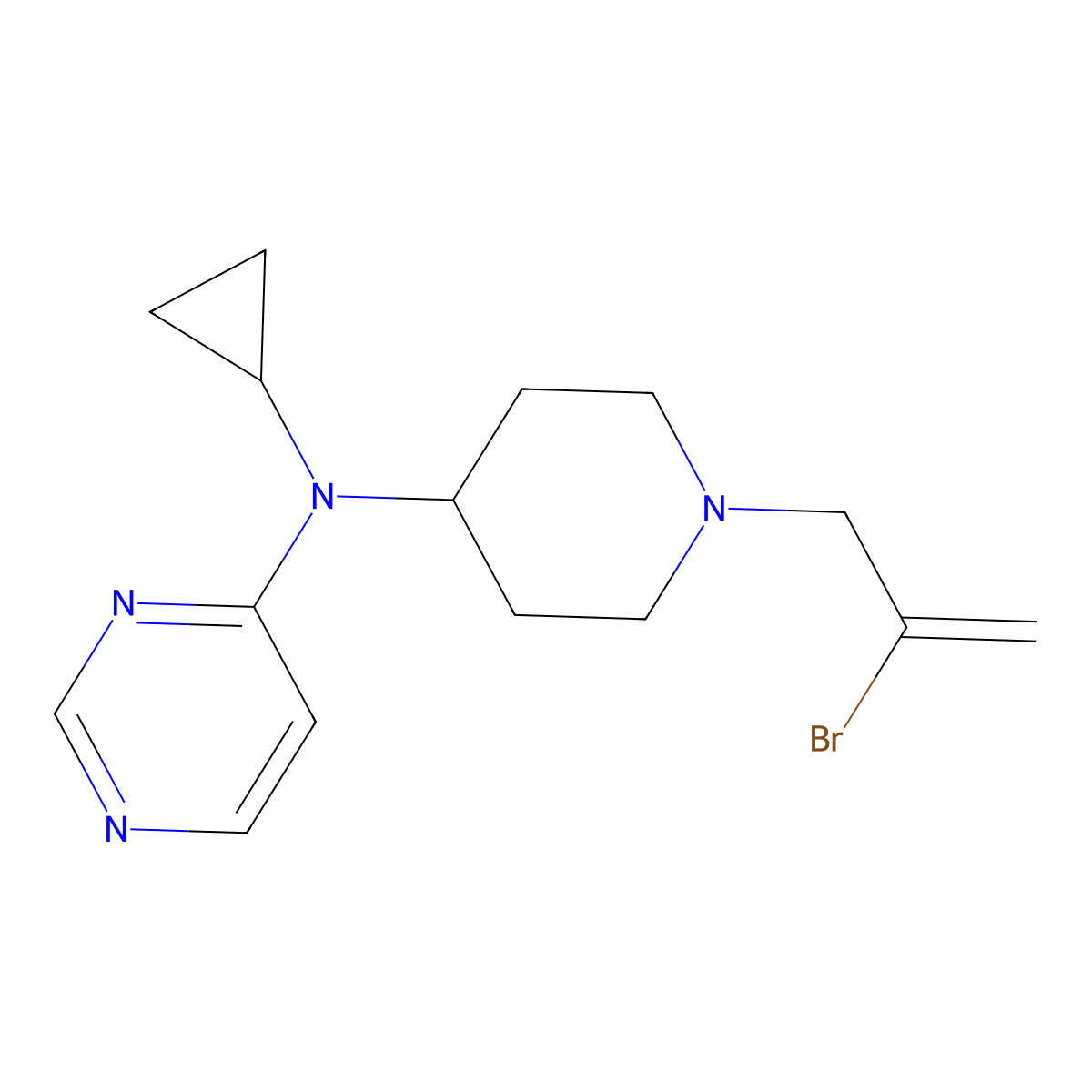 N-[1-(2-bromoprop-2-en-1-yl)piperidin-4-yl]-N-cyclopropylpyrimidin-4-amine molecular structure, CAS 2877672-12-1