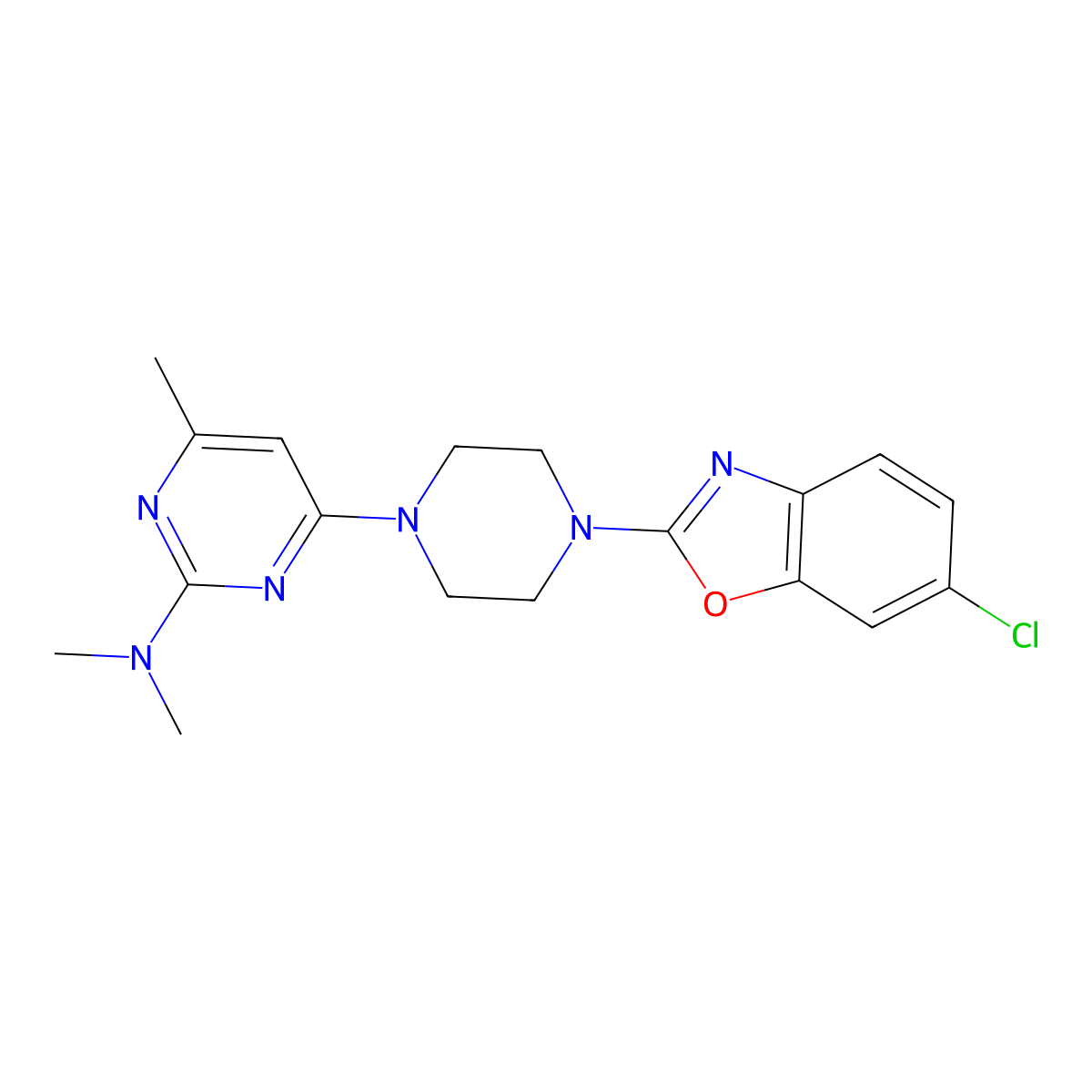 4-[4-(6-chloro-1,3-benzoxazol-2-yl)piperazin-1-yl]-N,N,6-trimethylpyrimidin-2-amine molecular structure, CAS 2877672-16-5