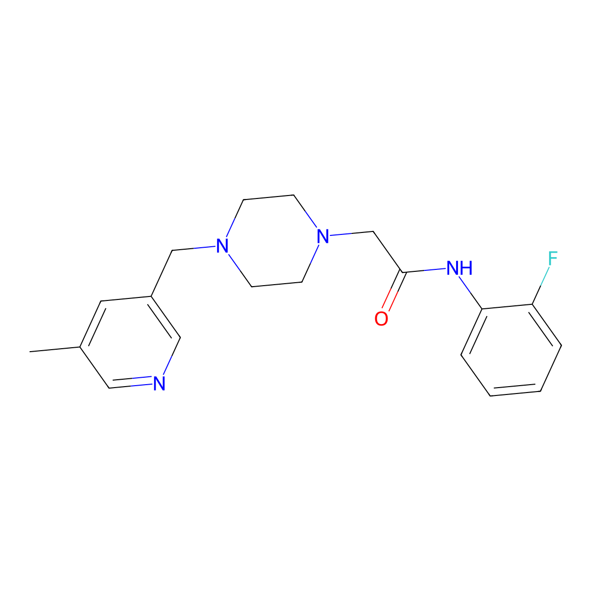 N-(2-fluorophenyl)-2-{4-[(5-methylpyridin-3-yl)methyl]piperazin-1-yl}acetamide molecular structure, CAS 2877672-22-3