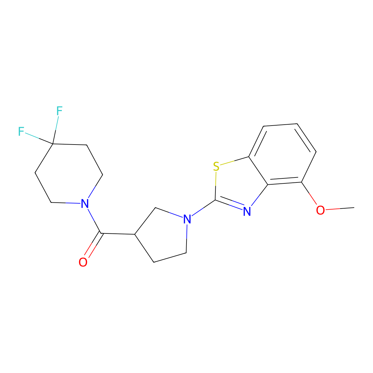 2-[3-(4,4-Difluoropiperidine-1-carbonyl)pyrrolidin-1-yl]-4-methoxy-1,3-benzothiazole molecular structure, CAS 2877672-27-8