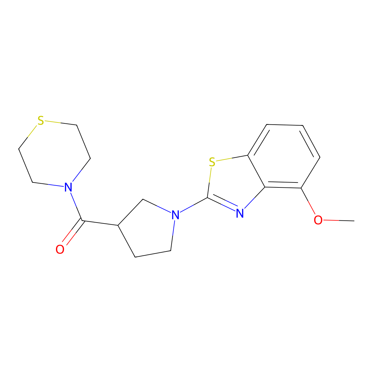 4-Methoxy-2-[3-(thiomorpholine-4-carbonyl)pyrrolidin-1-yl]-1,3-benzothiazole molecular structure, CAS 2877672-35-8