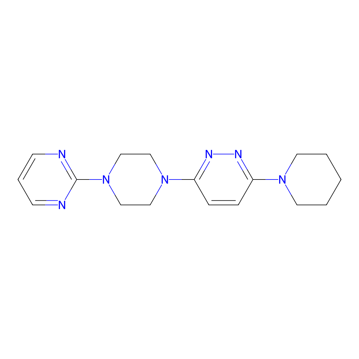 3-(Piperidin-1-yl)-6-[4-(pyrimidin-2-yl)piperazin-1-yl]pyridazine molecular structure, CAS 2877672-36-9