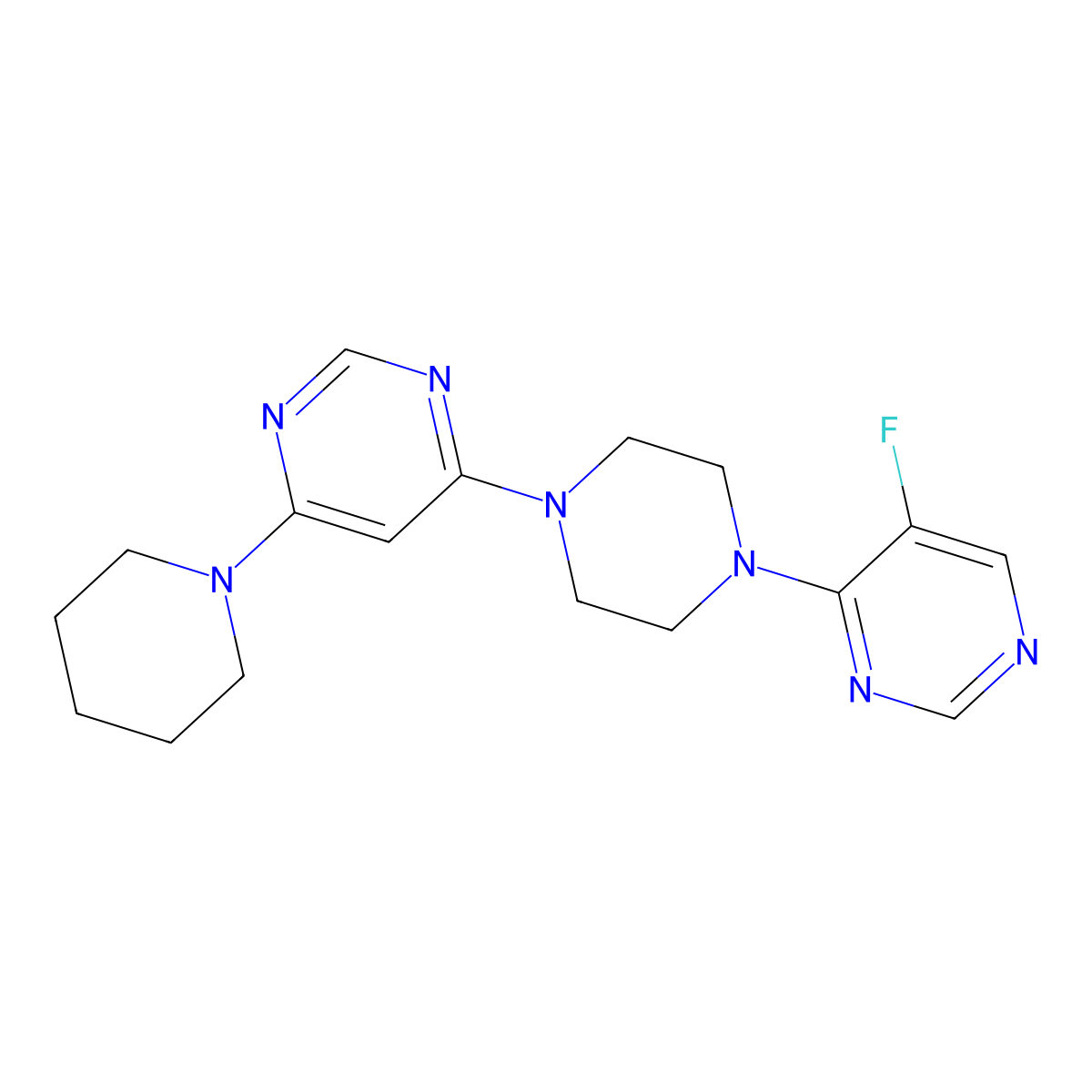 4-[4-(5-Fluoropyrimidin-4-yl)piperazin-1-yl]-6-(piperidin-1-yl)pyrimidine molecular structure, CAS 2877672-38-1