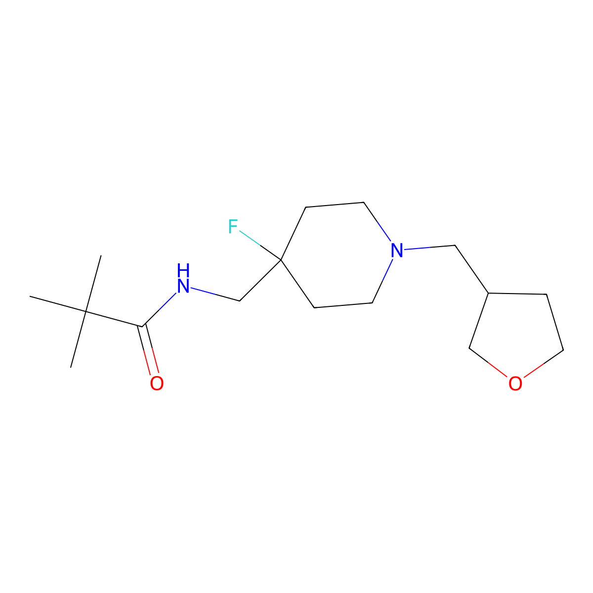 N-({4-fluoro-1-[(oxolan-3-yl)methyl]piperidin-4-yl}methyl)-2,2-dimethylpropanamide molecular structure, CAS 2877672-41-6