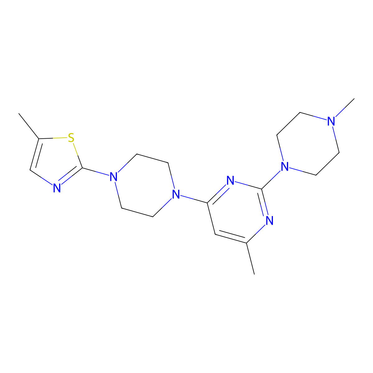4-Methyl-6-[4-(5-methyl-1,3-thiazol-2-yl)piperazin-1-yl]-2-(4-methylpiperazin-1-yl)pyrimidine molecular structure, CAS 2877672-44-9