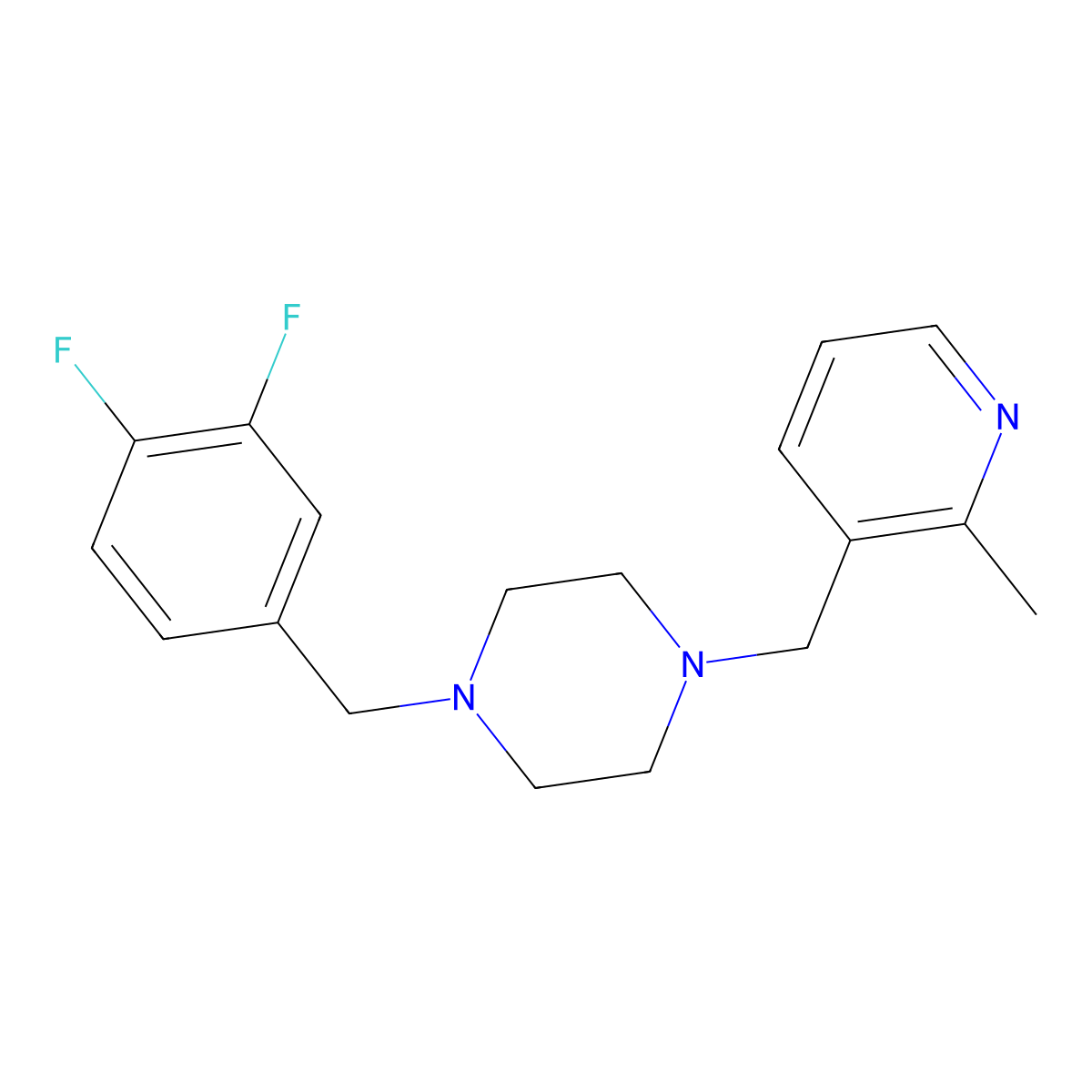 1-[(3,4-Difluorophenyl)methyl]-4-[(2-methylpyridin-3-yl)methyl]piperazine molecular structure, CAS 2877672-48-3
