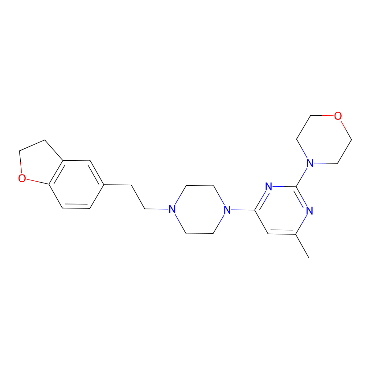 4-(4-{4-[2-(2,3-Dihydro-1-benzofuran-5-yl)ethyl]piperazin-1-yl}-6-methylpyrimidin-2-yl)morpholine molecular structure, CAS 2877672-49-4