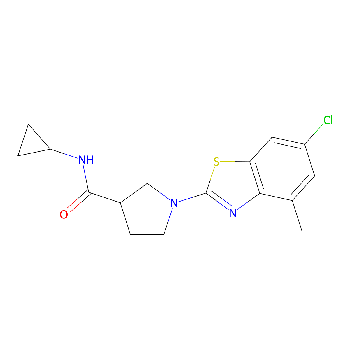 1-(6-chloro-4-methyl-1,3-benzothiazol-2-yl)-N-cyclopropylpyrrolidine-3-carboxamide molecular structure, CAS 2877672-52-9