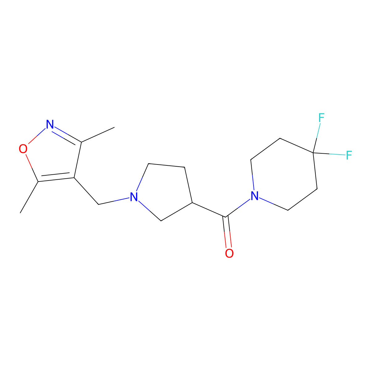 1-{1-[(3,5-Dimethyl-1,2-oxazol-4-yl)methyl]pyrrolidine-3-carbonyl}-4,4-difluoropiperidine molecular structure, CAS 2877672-55-2