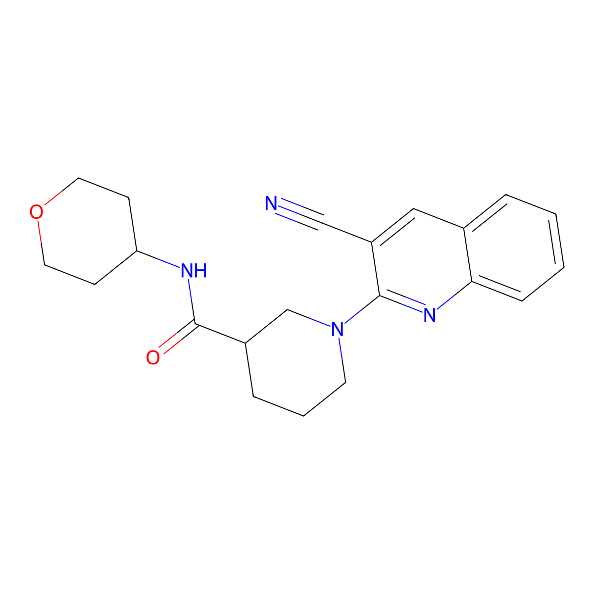 1-(3-cyanoquinolin-2-yl)-N-(oxan-4-yl)piperidine-3-carboxamide molecular structure, CAS 2877672-57-4