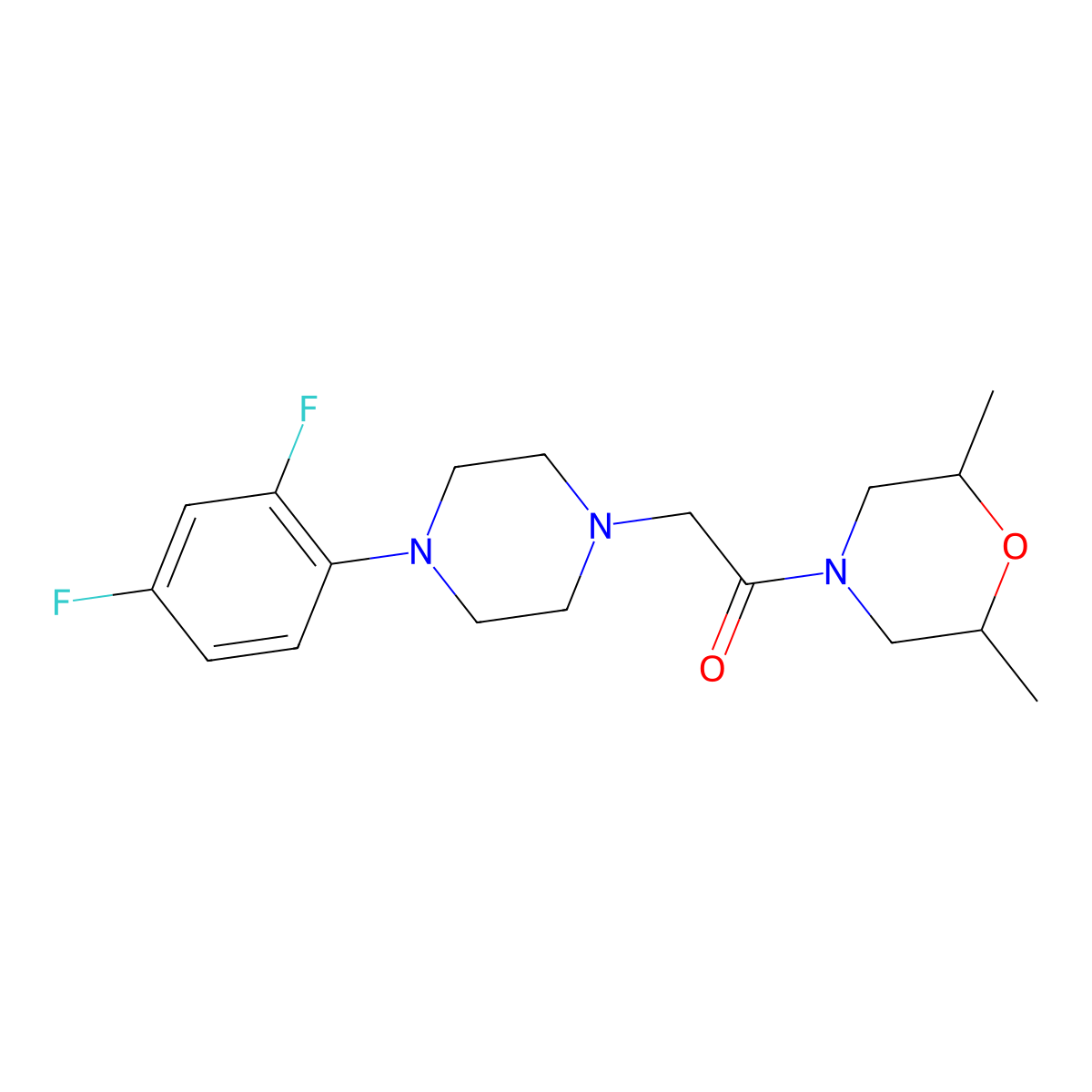 2-[4-(2,4-Difluorophenyl)piperazin-1-yl]-1-(2,6-dimethylmorpholin-4-yl)ethan-1-one molecular structure, CAS 2877672-59-6