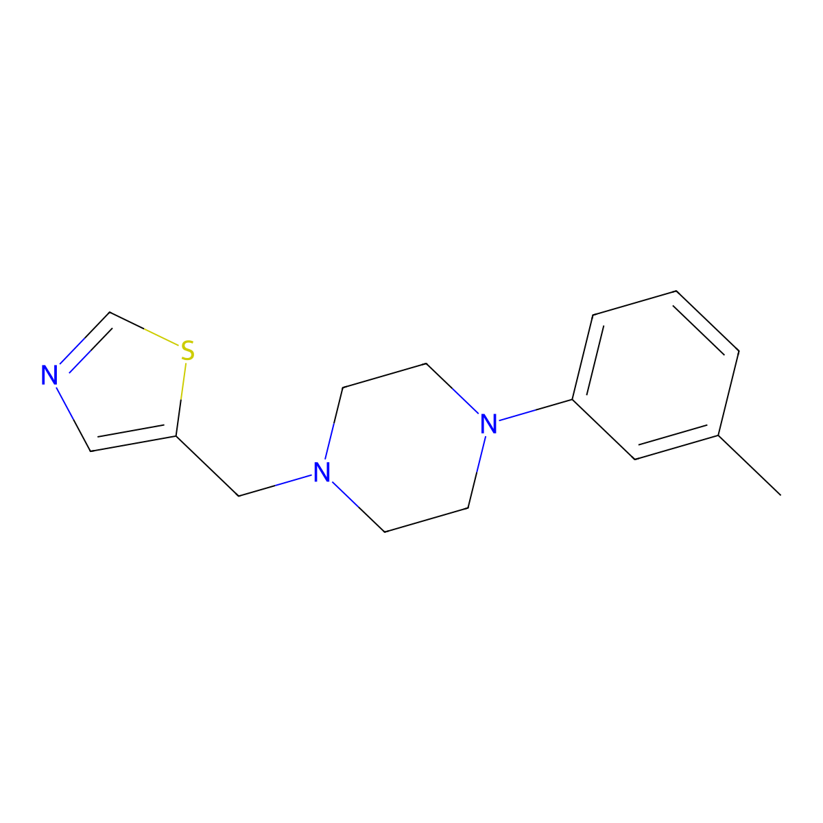 1-(3-Methylphenyl)-4-[(1,3-thiazol-5-yl)methyl]piperazine molecular structure, CAS 2877672-62-1